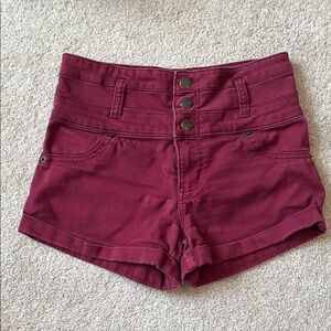 Burgundy Mid-Rise Shorts